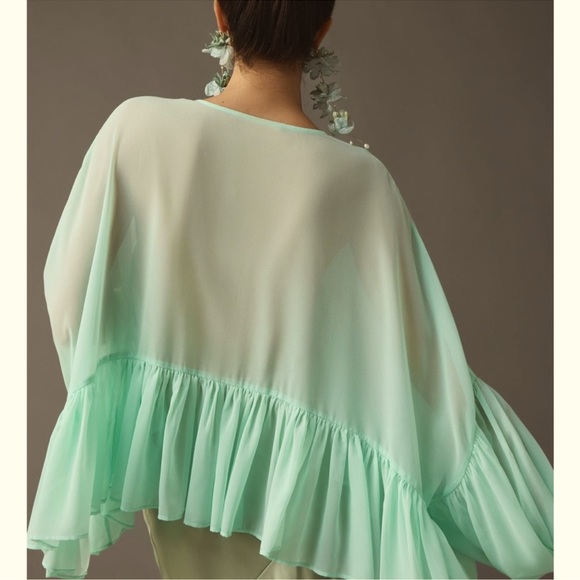 Anthropologie Let Me Be Sheer Babydoll Blouse (size M) (color Mint) - Picture 3 of 8